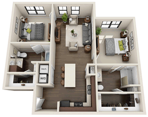 B3 - Two Bedroom / Two Bath - 1,006 Sq. Ft.*